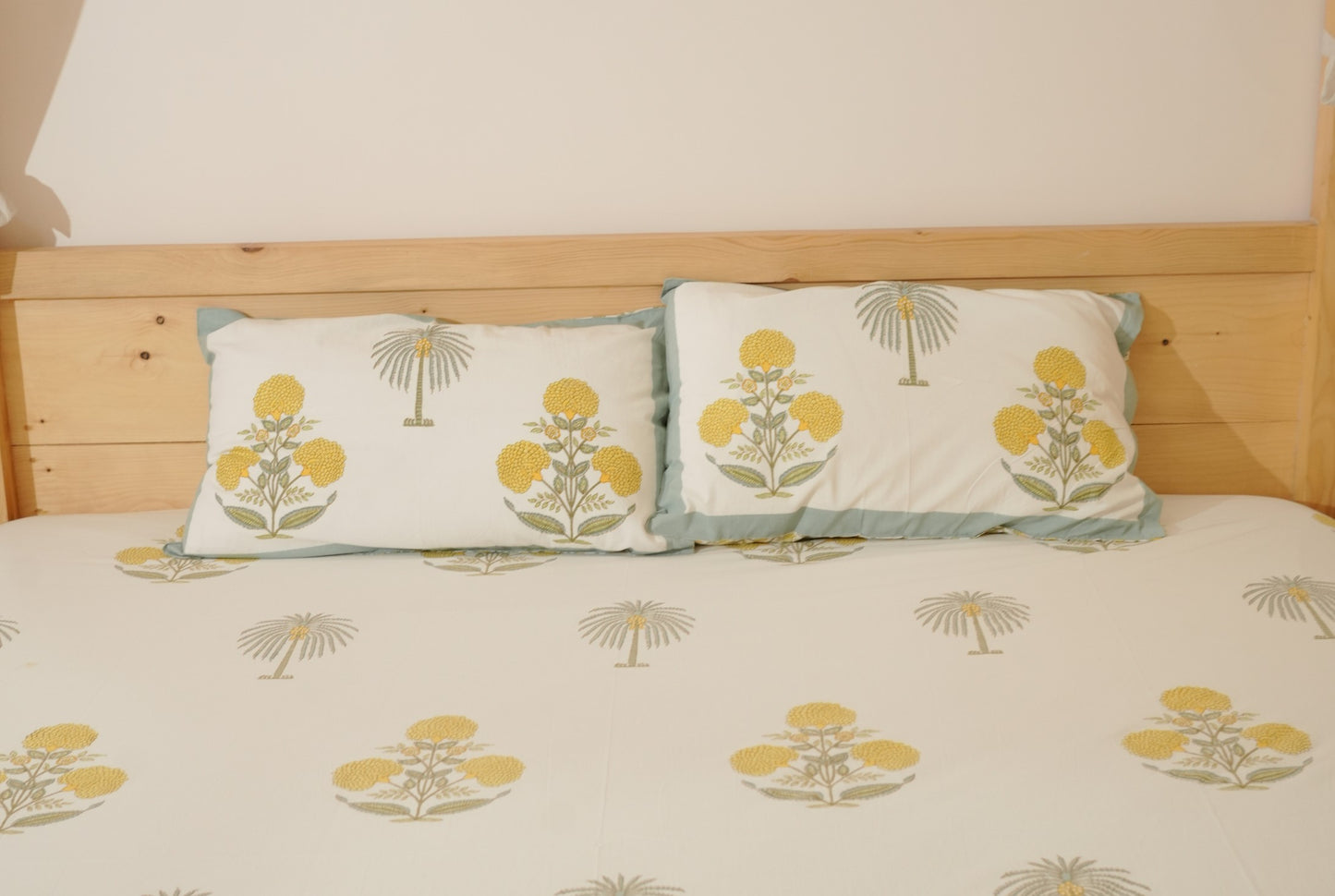 Yellow Mughal Buta Hand Block Printed Bedsheet Set