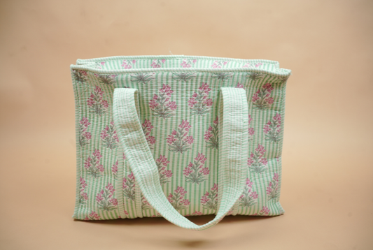 Pastel Bloom Quilted Cotton Tote Bag (Floral Buti Print)