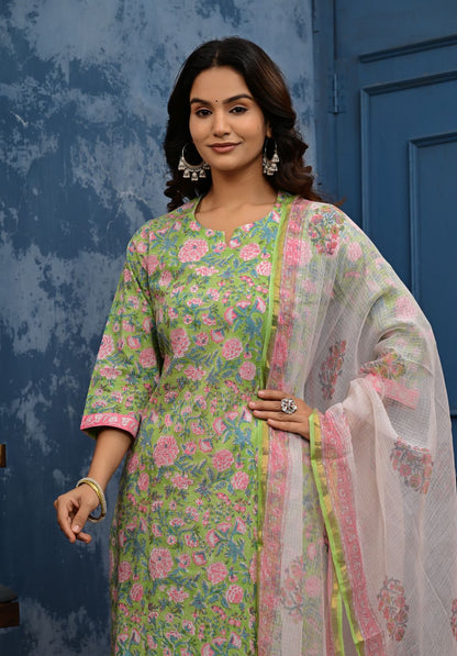 Cotton Suit Set With Kota Doria Dupatta