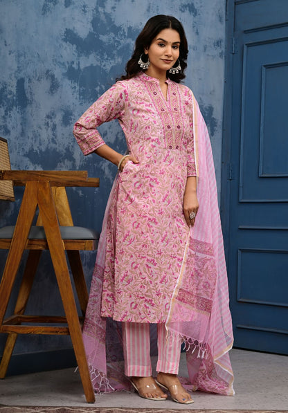 Cotton Suit Set With Kota Doria Dupatta