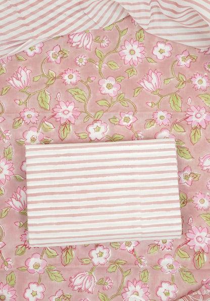 Muted Rose Hand Block Printed Cotton Suit Set