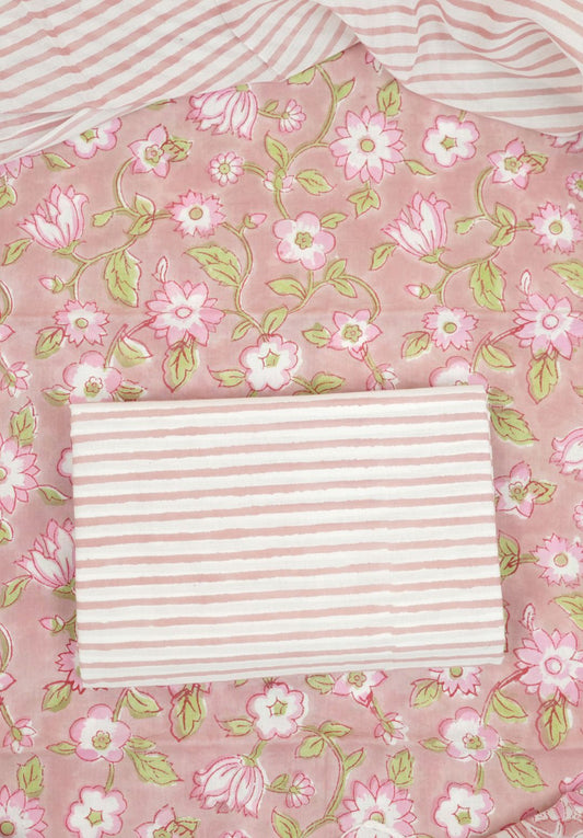 Muted Rose Hand Block Printed Cotton Suit Set