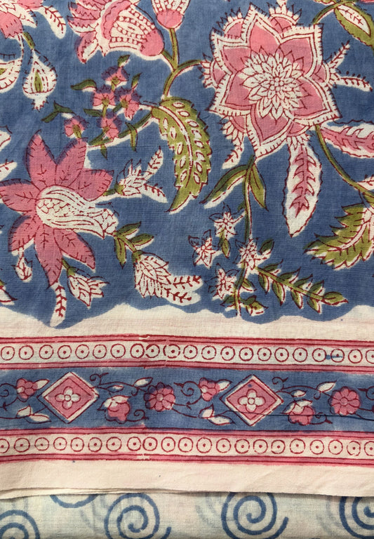 Cornflower Blue Hand Block Printed Cotton Suit Set (3-Piece)