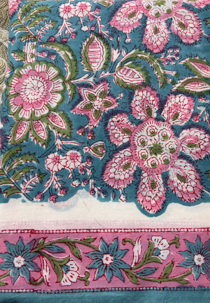 Powder Blue Hand Block Printed Cotton Suit Set with Kota Doria Dupatta