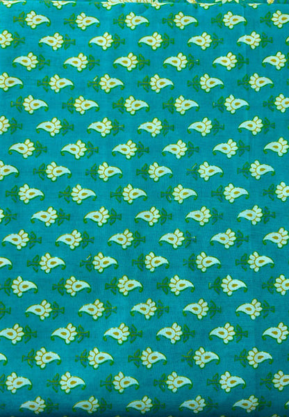 Teal Hand Block Printed Cotton Suit Set with Kota Doria Dupatta