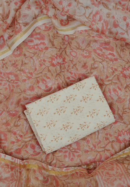 Terracotta Orange Chanderi Hand Block Printed Suit Set with Ornate Jaal Design