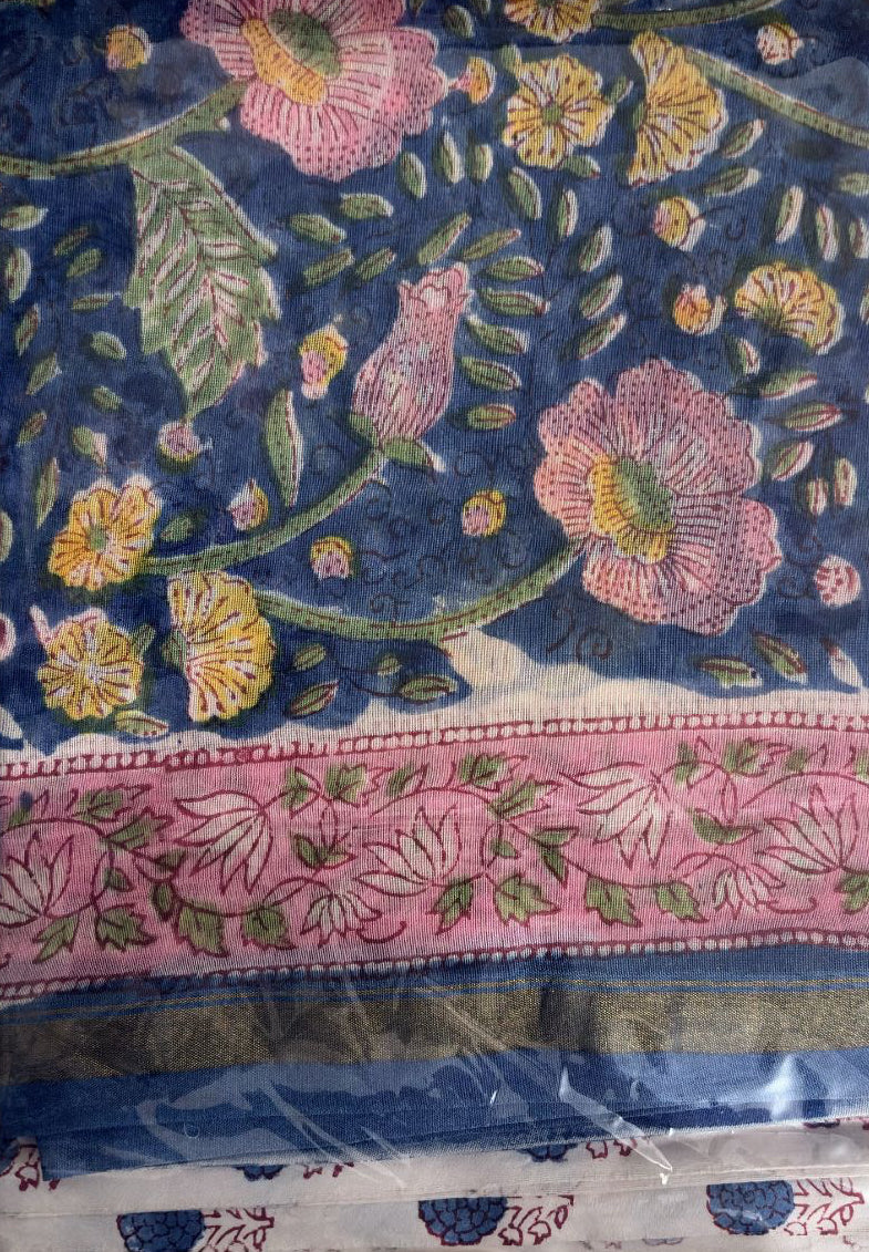 Deep Indigo Chanderi Hand Block Printed Suit Set