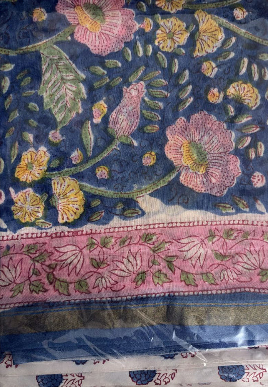Deep Indigo Chanderi Hand Block Printed Suit Set