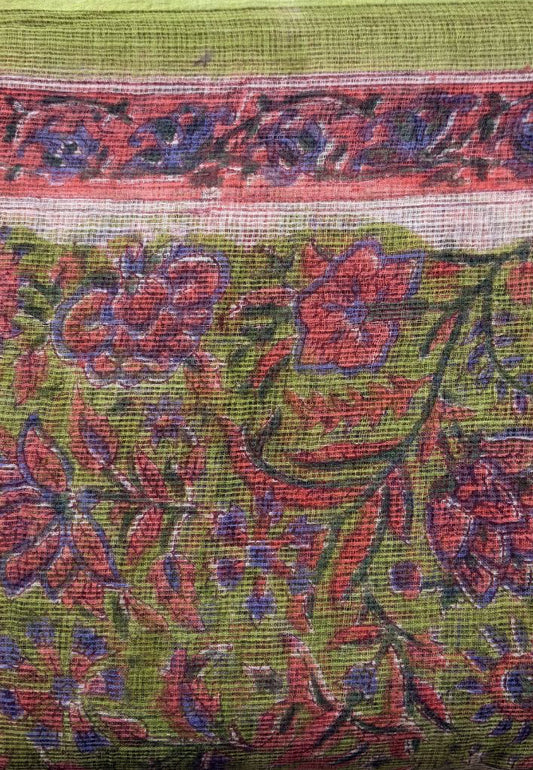 Olive Hand Block Printed Kota Doria Suit Set