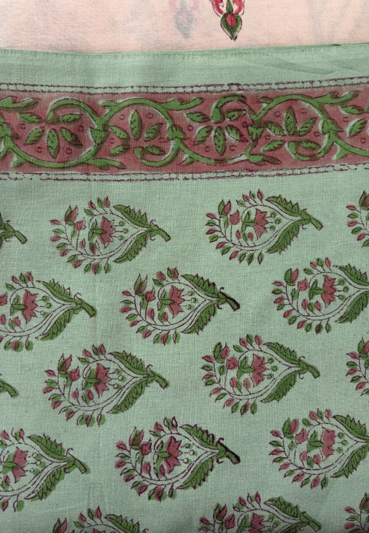 Pistachio Green Hand Block Printed Cotton Suit Set (3-Piece)