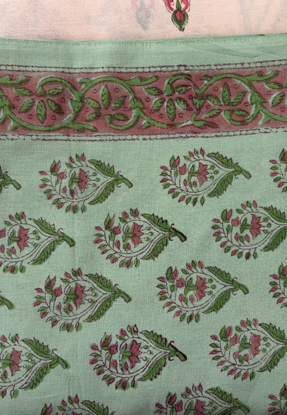Pistachio Green Hand Block Printed Cotton Suit Set (3-Piece)