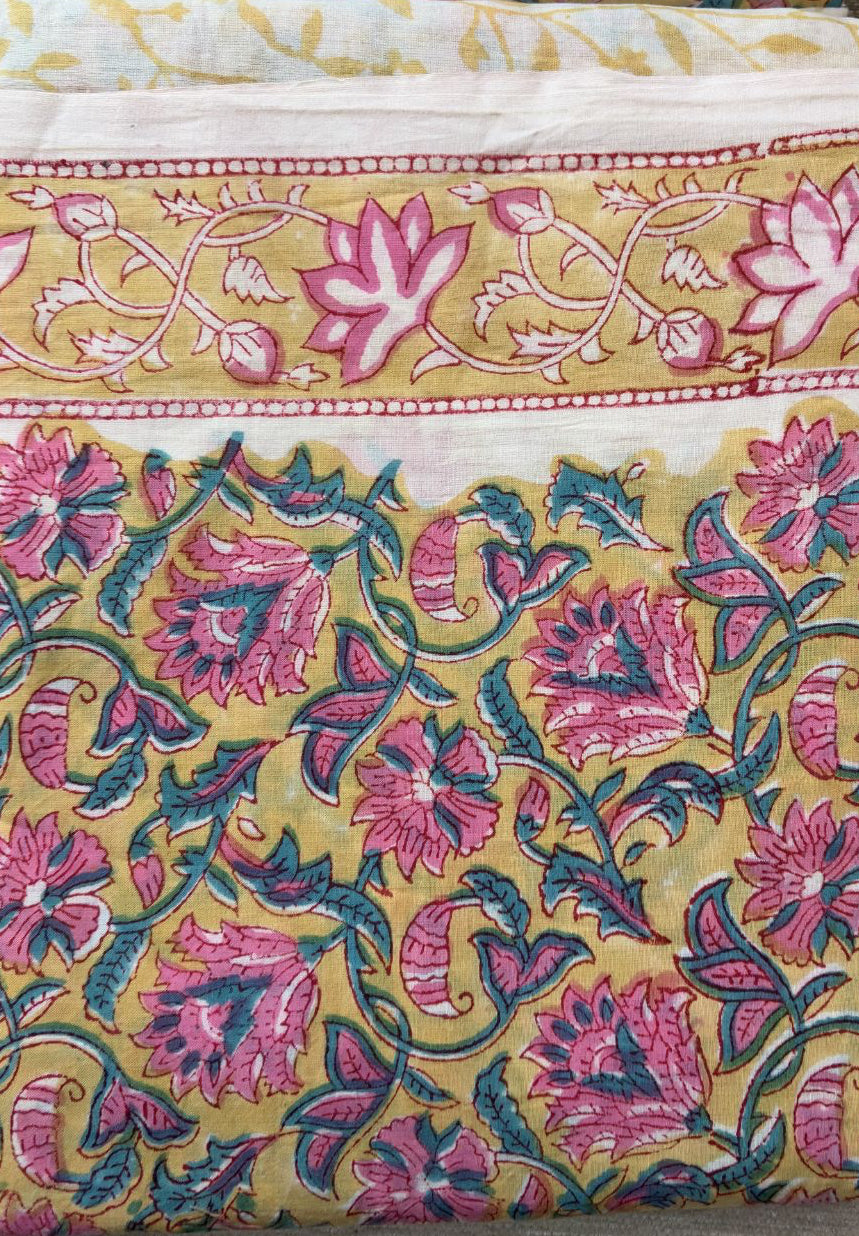 Sunshine Yellow Hand Block Printed Cotton Suit Set