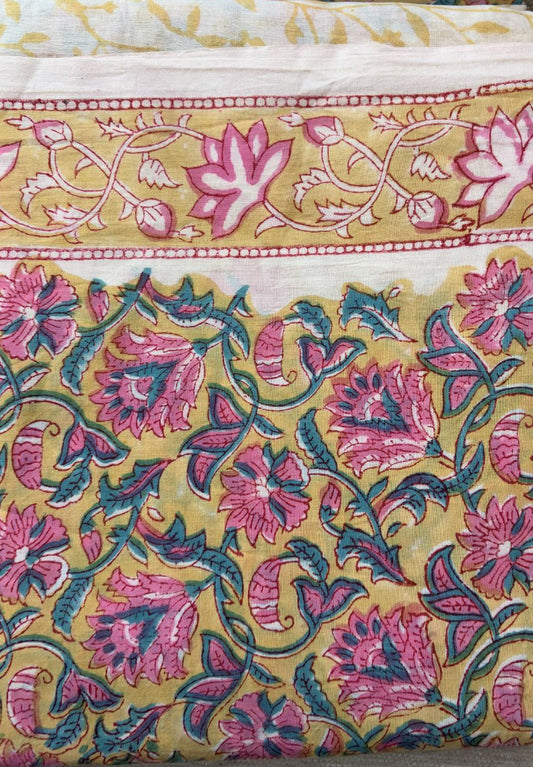 Sunshine Yellow Hand Block Printed Cotton Suit Set