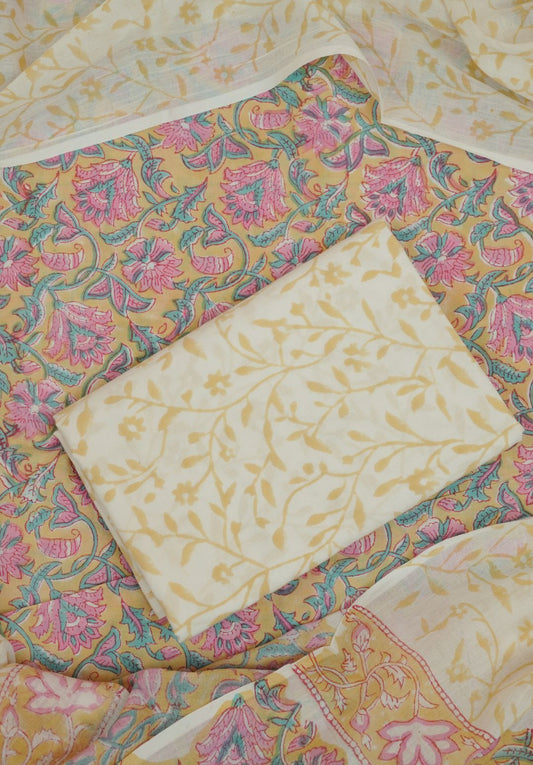 Sunshine Yellow Hand Block Printed Cotton Suit Set