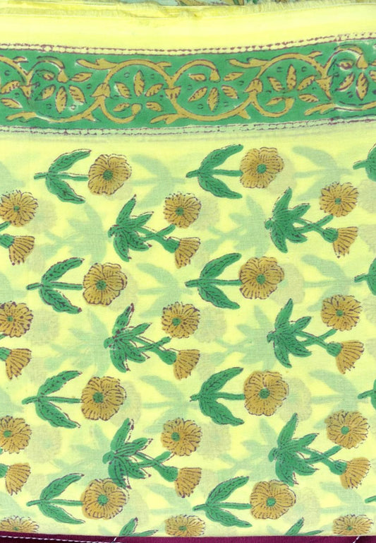 Lemon Yellow Hand Block Printed Cotton Suit Set (3-Piece)