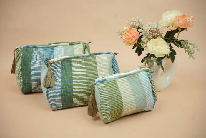 Multi-Tonal Striped Quilted Travel Pouch Set (Pack of 3)