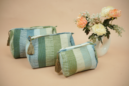 Multi-Tonal Striped Quilted Travel Pouch Set (Pack of 3)