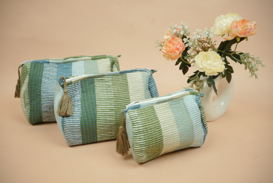 Multi-Tonal Striped Quilted Travel Pouch Set (Pack of 3)
