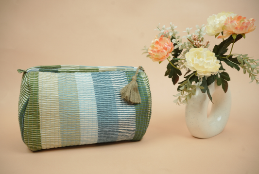 Multi-Tonal Striped Quilted Travel Pouch Set (Pack of 3)