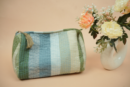 Multi-Tonal Striped Quilted Travel Pouch Set (Pack of 3)