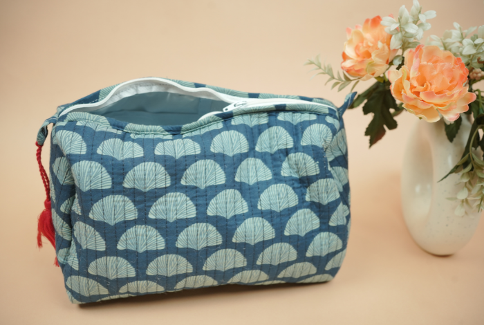 Midnight Indigo Hand Block Printed Quilted Travel Pouch Set (Pack of 3)