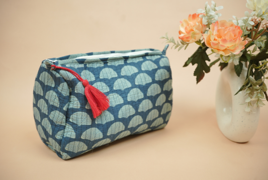 Midnight Indigo Hand Block Printed Quilted Travel Pouch Set (Pack of 3)
