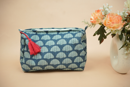 Midnight Indigo Hand Block Printed Quilted Travel Pouch Set (Pack of 3)