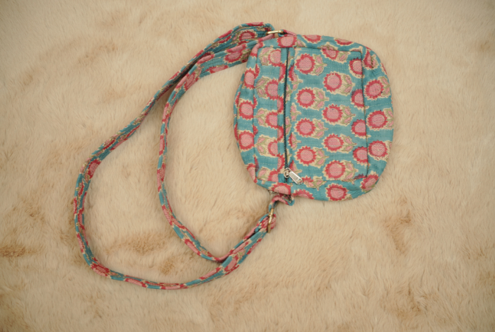 Teal Indigo Hand Block Printed Quilted Sling Bag with Shoulder Strap