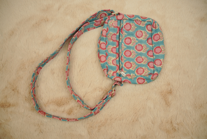 Teal Indigo Hand Block Printed Quilted Sling Bag with Shoulder Strap