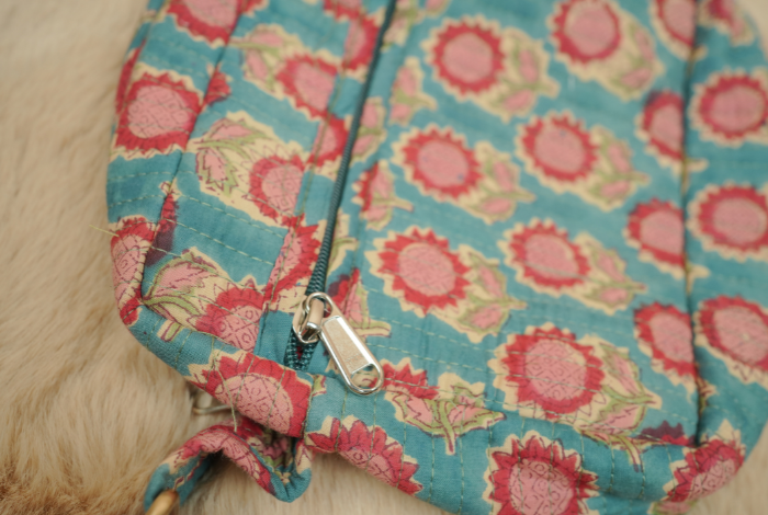 Teal Indigo Hand Block Printed Quilted Sling Bag with Shoulder Strap