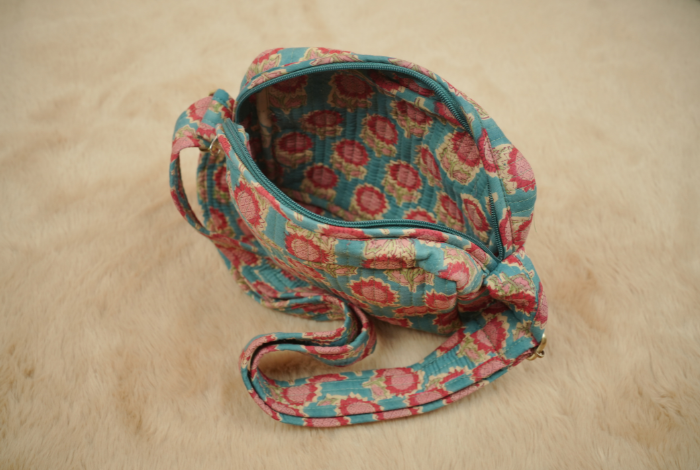 Teal Indigo Hand Block Printed Quilted Sling Bag with Shoulder Strap