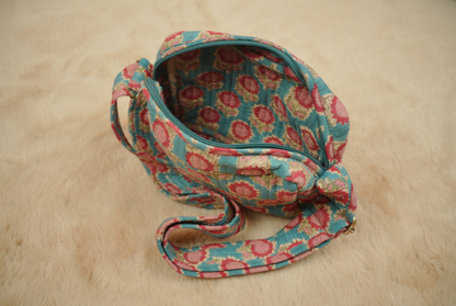 Teal Indigo Hand Block Printed Quilted Sling Bag with Shoulder Strap