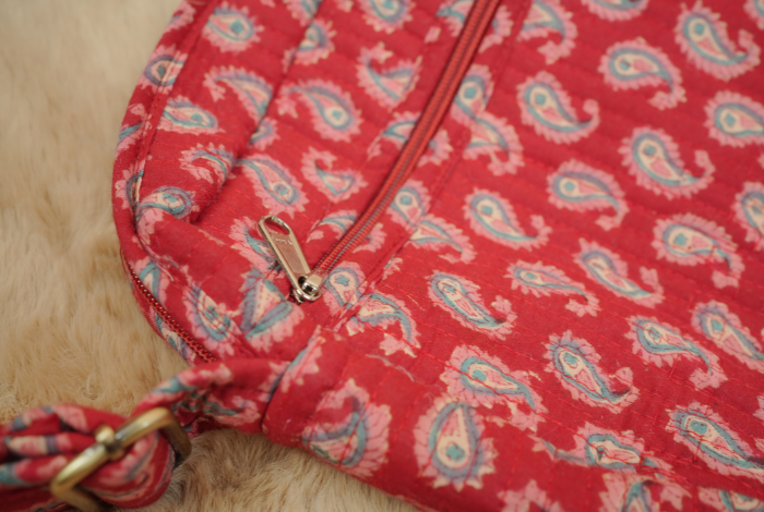 Ruby Red Paisley Hand Block Printed Quilted Sling Bag with Wide Shoulder Strap