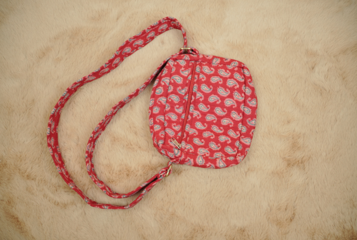 Ruby Red Paisley Hand Block Printed Quilted Sling Bag with Wide Shoulder Strap