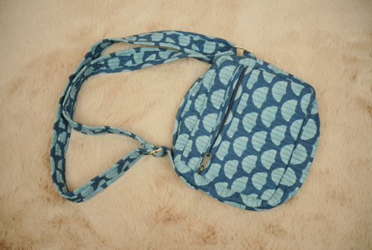 Midnight Indigo Hand Block Printed Quilted Sling Bag with Wide Shoulder Strap