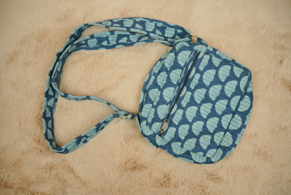 Midnight Indigo Hand Block Printed Quilted Sling Bag with Wide Shoulder Strap