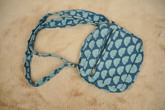Midnight Indigo Hand Block Printed Quilted Sling Bag with Wide Shoulder Strap