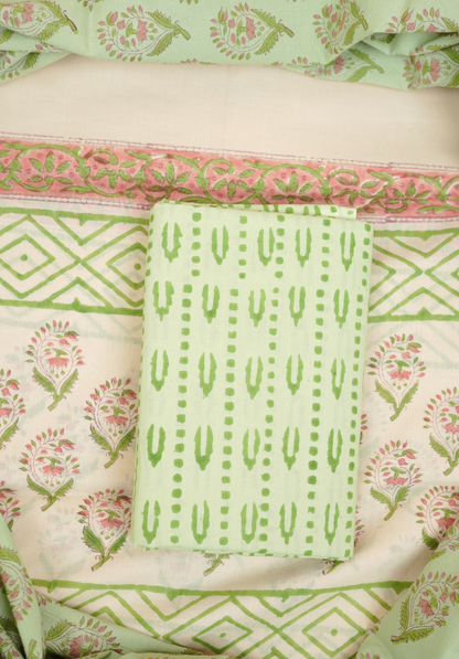 Pistachio Green Hand Block Printed Cotton Suit Set (3-Piece)