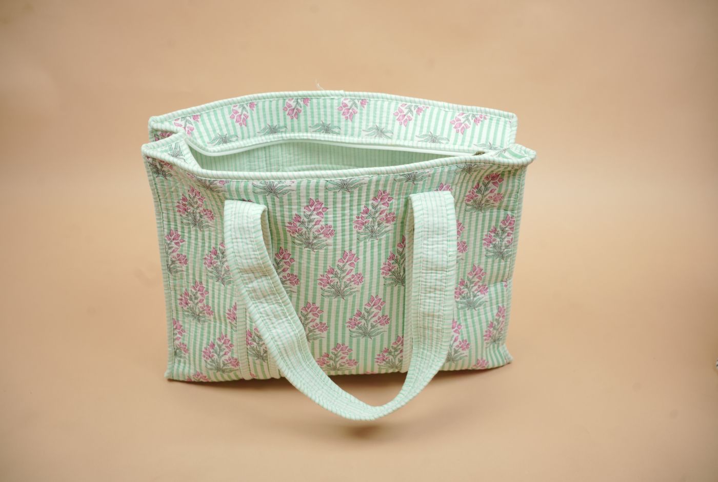 Pastel Bloom Quilted Cotton Tote Bag (Floral Buti Print)