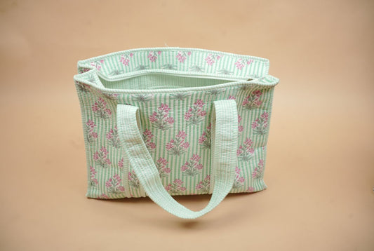Pastel Bloom Quilted Cotton Tote Bag (Floral Buti Print)