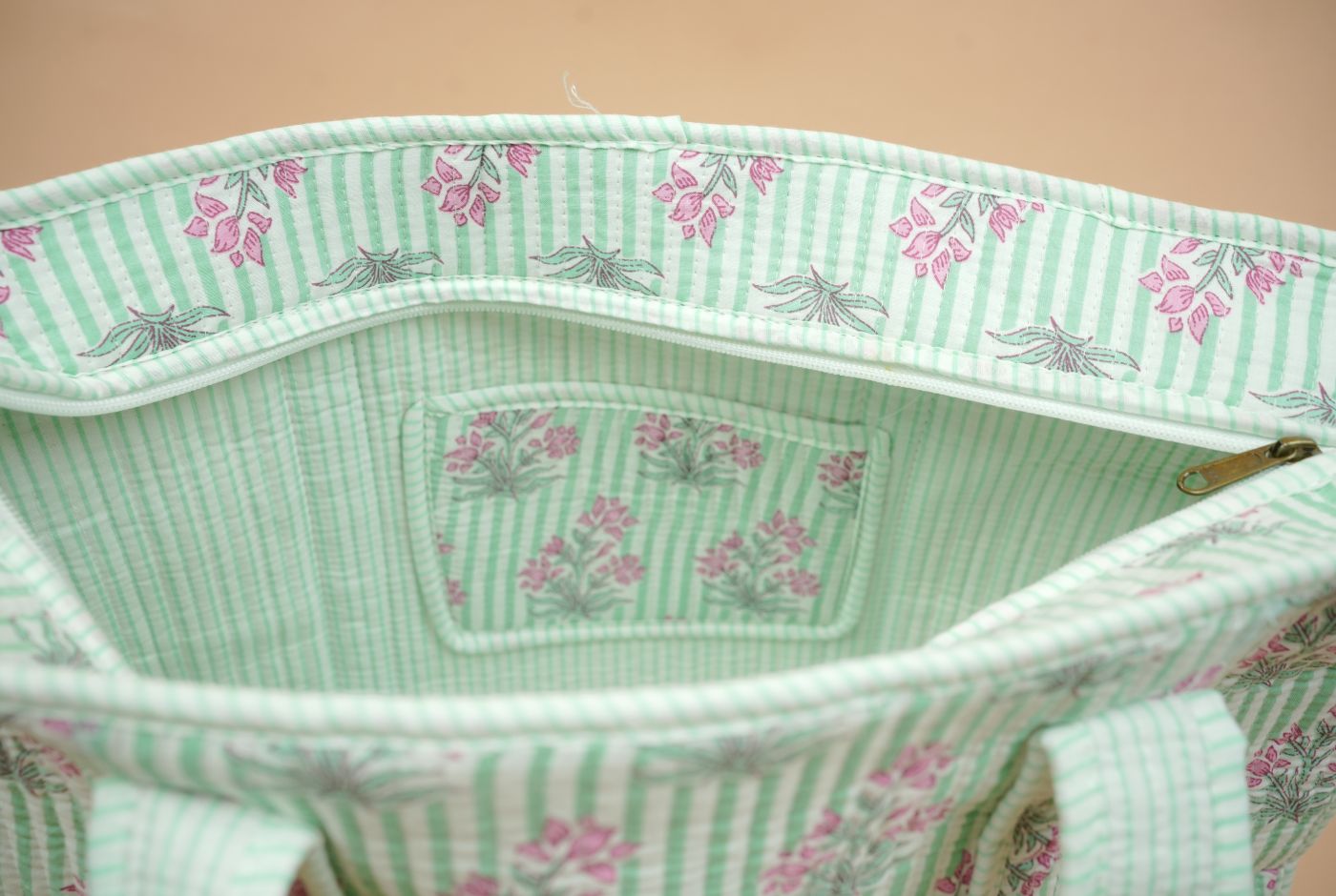 Pastel Bloom Quilted Cotton Tote Bag (Floral Buti Print)