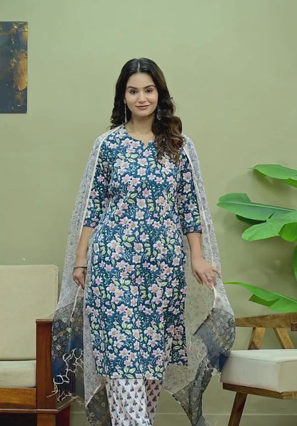 Cotton Suit Set With Kota Doria Dupatta