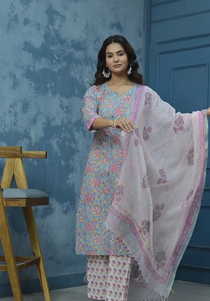 Cotton Suit Set With Kota Doria Dupatta
