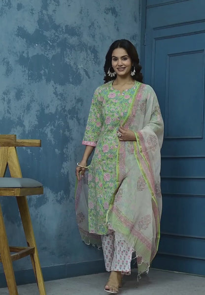 Cotton Suit Set With Kota Doria Dupatta